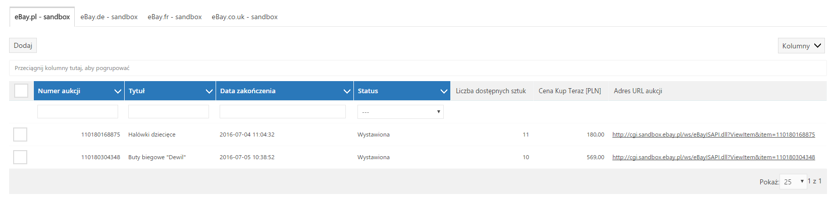 Aukcje w eBay: 6 - Lista aukcji
