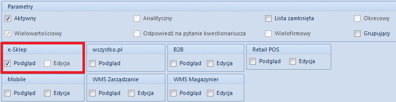 Współpraca z Comarch ERP Altum: 24 - Podgląd parametr e-sklep
