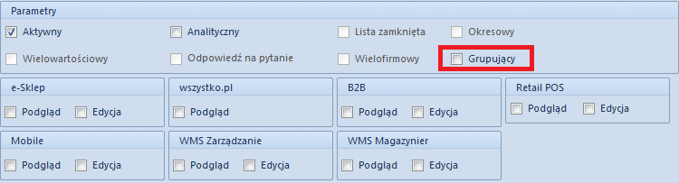 Współpraca z Comarch ERP Altum: 30 - Parametr grupujący
