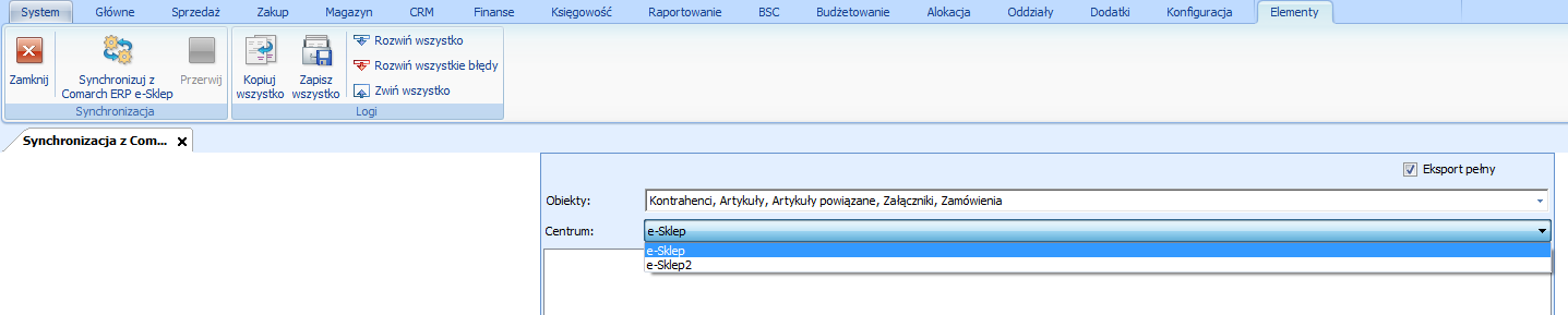 Współpraca z Comarch ERP Altum: 47 - Formularz synchronizacji