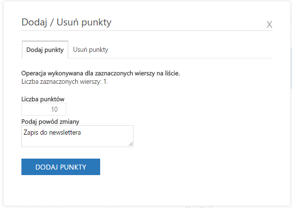 Program lojalnościowy: 2 - Dodaj punkty