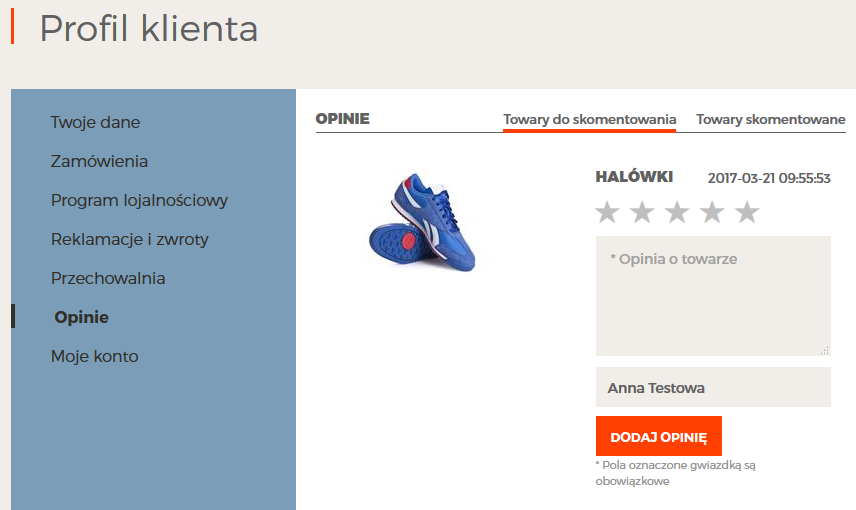 Profil klienta - Opinie
