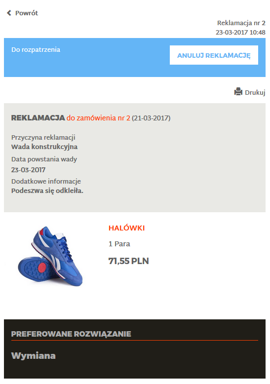 Profil klienta - Reklamacje-zwroty-szczegoły
