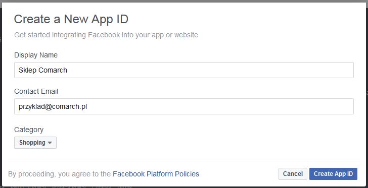 Dodawanie aplikcaji Facebook