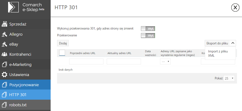 Importy z XML: 6 - Import HTTP 301