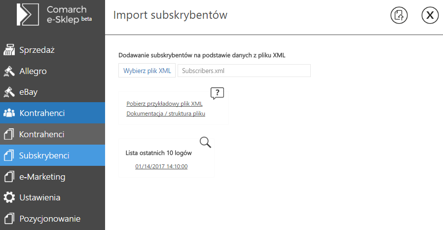Importy z XML: 4 - Import subskrybentów